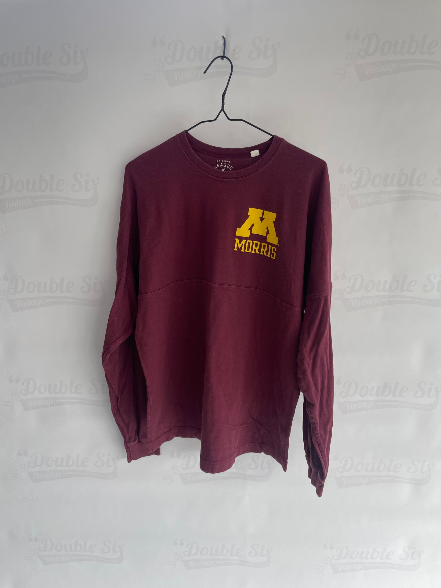 Vintage Maroon Long Sleeve American College T-shirt Medium