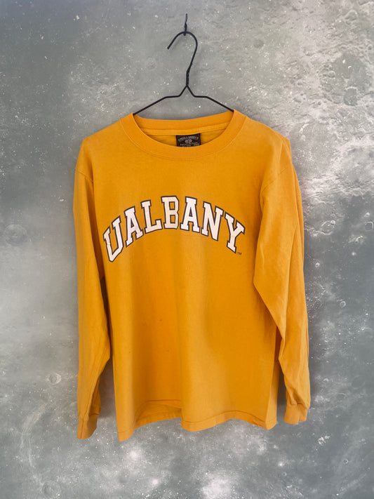 Vintage Yellow Long Sleeve T-shirt American College Small