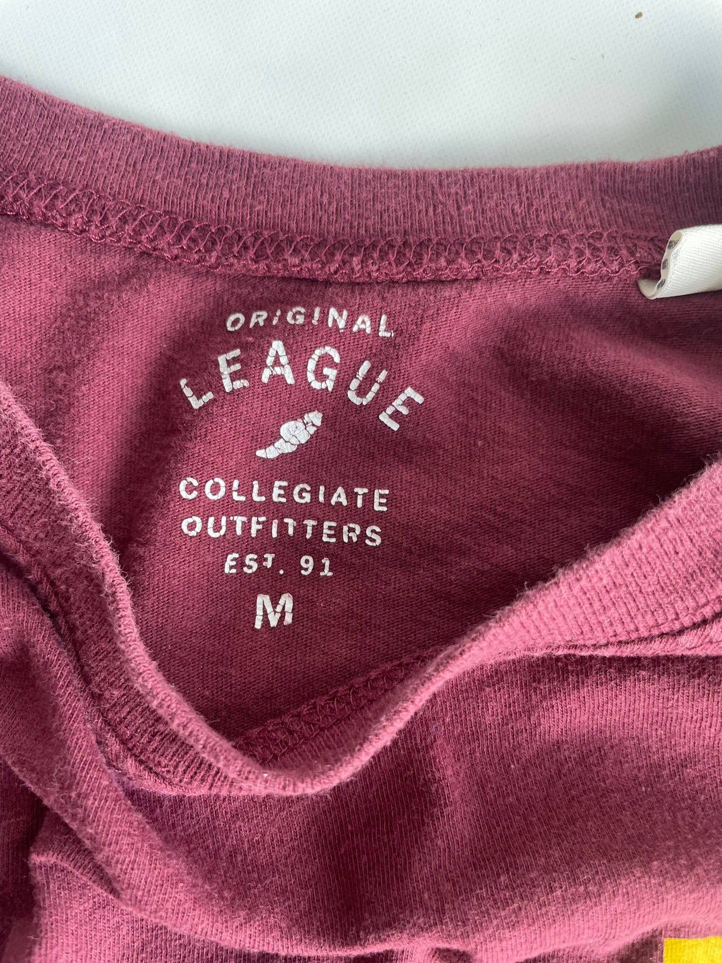 Vintage Maroon Long Sleeve American College T-shirt Medium